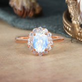 1.5 Carat Classic Halo Moonstone Ring Oval Shaped Engagement Ring